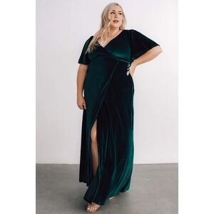 Baltic Born Meghan Velvet Wrap Maxi Formal Bridesmaid Dress Emerald Green Sz XL